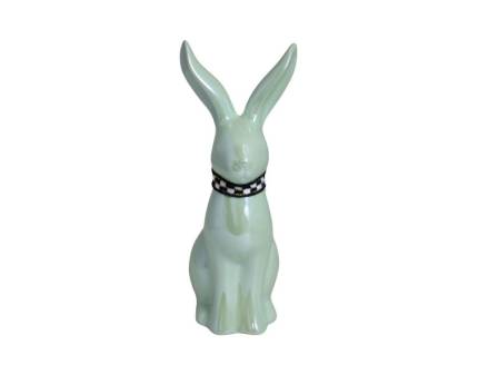 Iepuras mic mint cu guler in carouri din ceramica