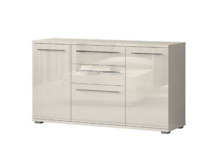 Comoda cu 3 usi si 2 sertare PIANO BEIGE 150x85x45cm bej lucios, manere si picioare crom