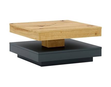 Masuta COTTO WOTAN/ ANTRACIT cu blat rotativ, din PAL gri antracit + stejar wotan 67x67xH33cm