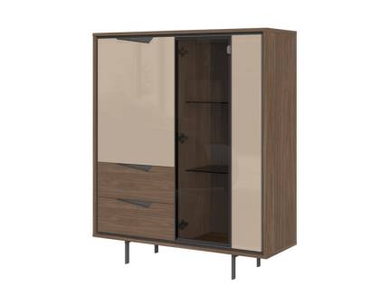 Vitrina lata LEFT 112x133x40cm Lincoln Walnut/ Mokka HG lucios - Sticla 