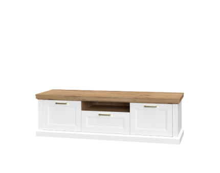 Comoda TV cu spatiu liber, 2 usi si 1 sertar TARA WHITE 177x52x54cm alb mat/ nuc Pacific