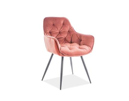 Scaun tapitat CHERRY VELVET catifea somon pink 57x58xH87cm, picioare negre