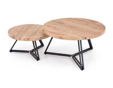 Set 2 masute ANGER din MDF furniruit si otel vopsit in camp electrostatic negru 75xH41cm/ 55xH31cm 