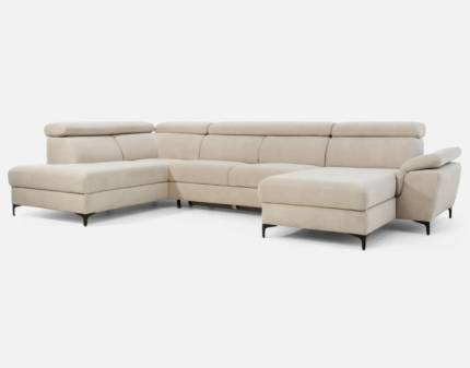 Coltar extensibil BRAGA U cu lada pentru depozitare, tetiere reglabile, personalizabil 211x350x171cm