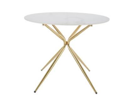 Masa AZALIA CERAMIC dinc eramica cu efect de marmura alba, metal auriu 90xH75cm