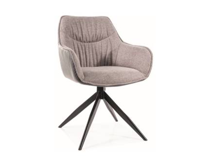 Scaun tapitat SEMPRE BREGO/ BUFFALO rotativ, material textil gri deschis + ecopiele gri inchis 58x60xH83cm, picioare negre