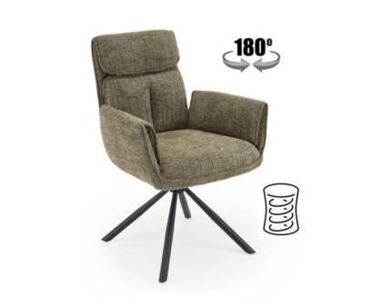 Scaun tapitat K596 rotativ, cu arcuri, material textil olive 66x66xH93cm, picioare negre 