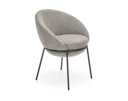 Scaun tapitat K482 cu design rotunjit, material textil grey 61x59xH78cm, cadru si picioare negre