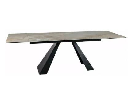 Masa extensibila SALVADORE CERAMIC ONICE ORO din ceramica bej lucios, sticla securizata, metal negru mat 160-240x90xH77cm 