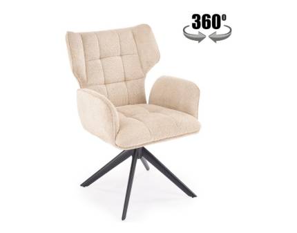 Scaun tapitat K601 rotativ, material textil beige 57x64xH90cm, picioare negre 