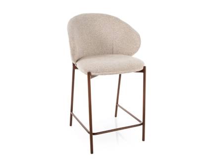Scaun tapitat pentru bar KIOTO H-2 material textil light beige 54x56xH90cm, picioare nut 