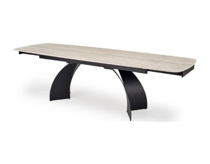 Masa extensibila VITRUS din otel sinterizat travertin deschis, otel vopsit negru 180-260x90xH76cm