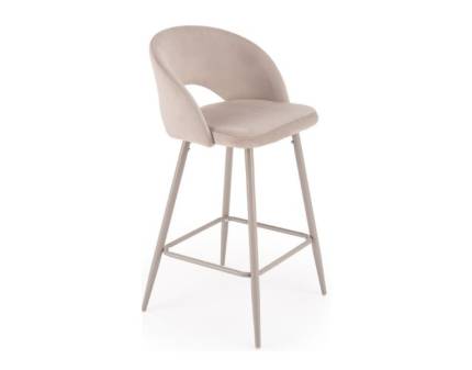 Scaun tapitat pentru bar H96 CS design rotunjit, material catifea light beige49x49xH89cm, picioare casmir