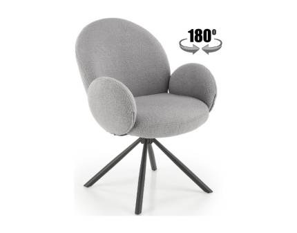Scaun tapitat K498 rotativ, material buclat grey 51x51xH90cm, picioare negre