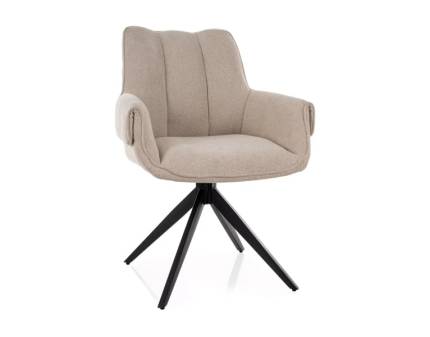 Scaun tapitat GIO rotativ, material textil light beige 62x62xH86cm, picioare negre 