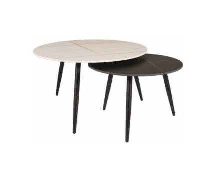 Set 2 masute KORA B din ceramica cu efect de marmura alba, efect de marmura neagra, metal negru 60xH40cm / 80xH45cm