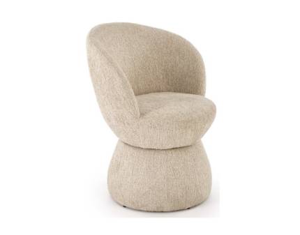 Scaun tapitat K581 design curbat, modern, material textil beige 63x62xH82cm, cadru si picior tapitat beige