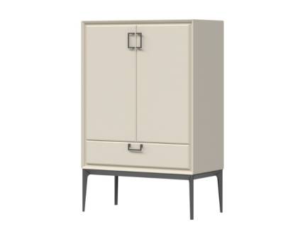 Comoda inalta cu 2 usi si 1 sertar REGENT 89x134x46cm pepper white, manere si picioare antracit  