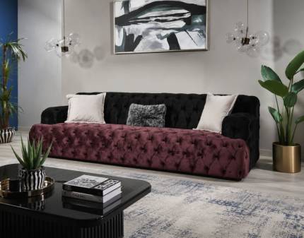 Canapea 4 locuri-fixa DIAMOND catifea bordo-negru 268x94cm