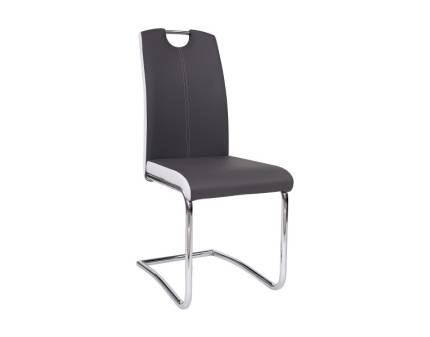 Scaun tapitat H-341 ecopiele dark grey + white 45x44xH101cm, picioare crom