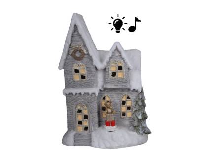 Casa muzicala de craciun din ceramica cu LED 34x19x50cm
