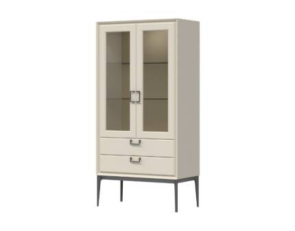 Vitrina cu 2 usi sticla si 2 sertare REGENT 89x178x46cm pepper white, manere si picioare antracit 