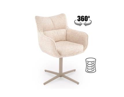 Scaun tapitat K614 rotativ, cu arcuri, material textil beige 60x63xH87cm, picioare casmir