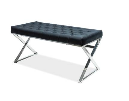 Bancuta BLACK ONYX cu picioare crom, catifea neagra 100x46xH48cm