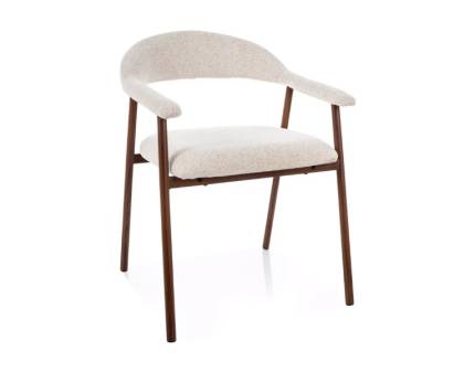 Scaun tapitat LAGOS D RAVEN material textil cream 57x61xH76cm, picioare nuanta lemnului nuc 