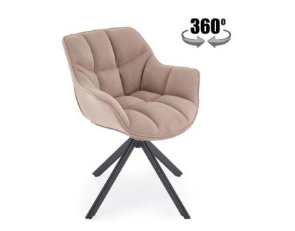 Scaun tapitat K610 rotativ, material textil beige 65x64xH79cm, picioare negre 