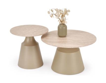 Set 2 masute ZURICH din MDF furniruit travertin, otel vopsit cu pulbere casmir 70xH42cm / 50xH49cm 