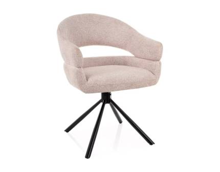 Scaun tapitat BORGO LEO rotativ, material textil light cream 58x60xH87cm, picioare negre