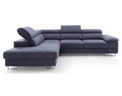 Coltar extensibil COSTA cu lada pentru depozitare, tetiere reglabile, albastru inchis 285x233cm
