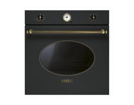 Cuptor incorporabil electric Smeg Colonial SF800AO, antracit cu estetica alama, 60 cm, retro