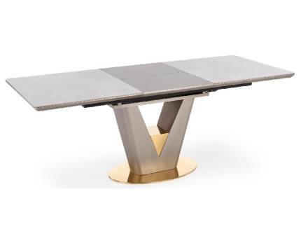 Masa extensibila VALENTINO din MDF si ceramica cu efect de marmura gri, metal auriu 160-220x90xH76cm