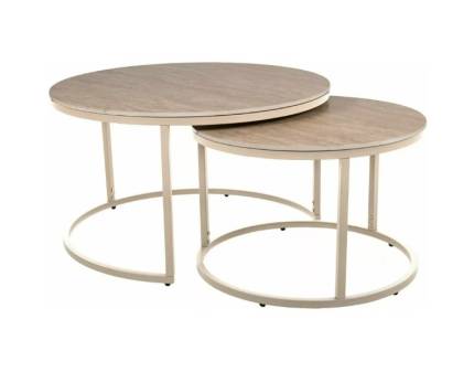 Set 2 masute FERRANTE K din travertin caramic bej + metal casmir 60xH38cm / 80xH42cm 