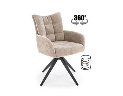 Scaun tapitat K540 rotativ, cu arcuri, material textil beige 46x63xH89cm, picioare negre 