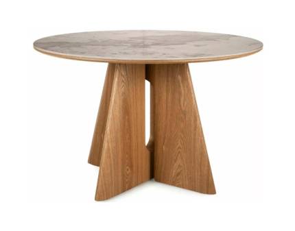 Masa ALZANO OAK din ceramica Pandoro alb lucios, MDF si frunir natural stejar 120xH77cm