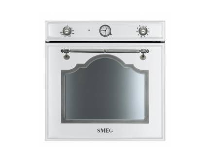 Cuptor incorporabil electric Smeg Cortina SF750BS, retro, alb cu estetica argintie, Vapor Clean