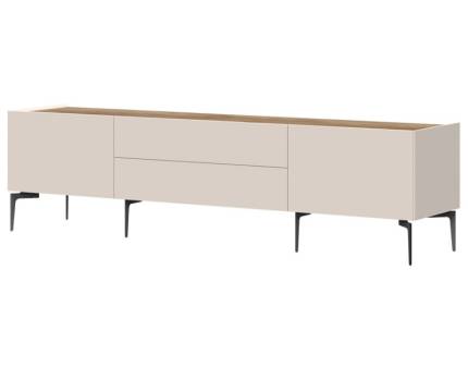 Comoda TV cu picioare negre, 2 usi si 2 sertare SKY 45 206x37x47cm casmir/ stejar tabac