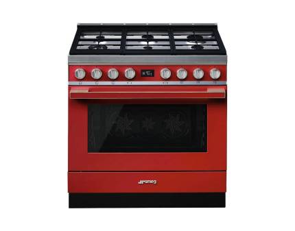 Masina de gatit mixta Smeg Portofino CPF9GPR, 90 cm, rosu, 6 arzatoare, pirolitic