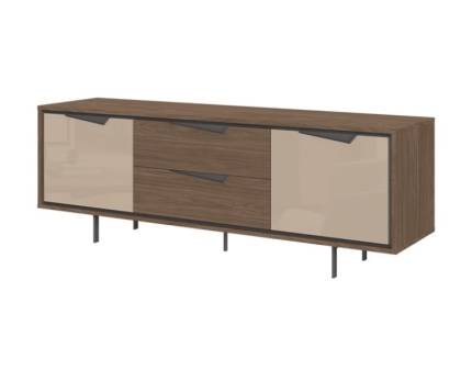 Comoda TV cu 2 usi si 2 sertare LEFT 175x63x47cm Lincoln Walnut/ Mokka HG lucios 