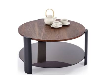 Masuta LIRA din MDF furniruit nuc, sticla neagra 80xH43cm