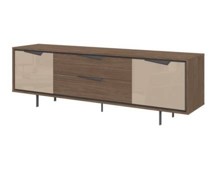 Comoda TV cu 2 usi si 2 sertare LEFT 209x63x47cm Lincoln Walnut/ Mokka HG lucios