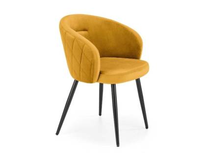 Scaun tapitat K430 design rotunjit, catifea curry 61x54xH77cm, picioare negre