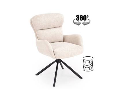 Scaun tapitat K593 rotativ, cu arcuri, material textil beige 55x69xH89cm, picioare negre