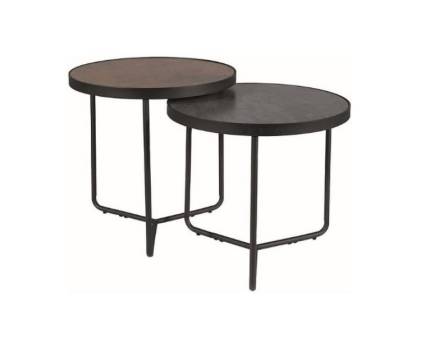 Set 2 masute PENELOPE BROWN-GREY din sticla calita cu efect de piatra bronz si gri, metal negru 50xH50cm / 50xH45cm 