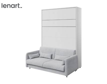 LENART BED CONCEPT set pat (160x200cm) rabatabil pe perete cu canapea grey 184x45-228x218cm alb
