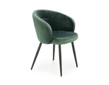 Scaun tapitat K430 design rotunjit, catifea green 61x54xH77cm, picioare negre