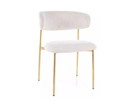 Scaun tapitat ELTON RAVEN minimalist, material textil cream 56x58xH80cm, picioare aurii